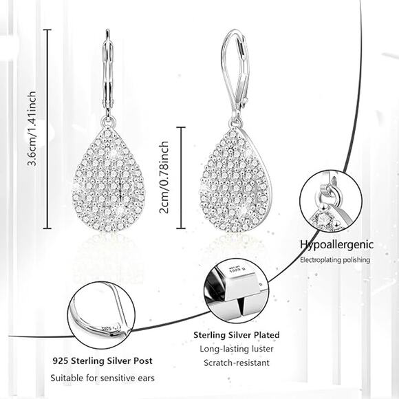 14K Gold Plated Sterling Silver Heart Waterdrop  Dangle Earring for Women - Picture 3 of 4